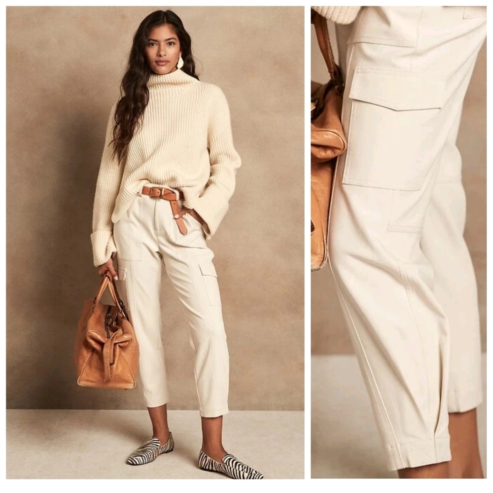Banana Republic Slim Refined Stretch Cargo Pant Beige Cream 746693 Women's 14